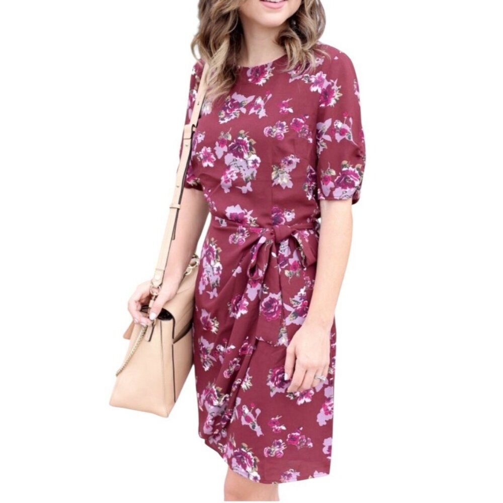 ASTR the label Anthropologie Floral Short Sleeve Faux Wrap Mini Dress Medium - Picture 1 of 13